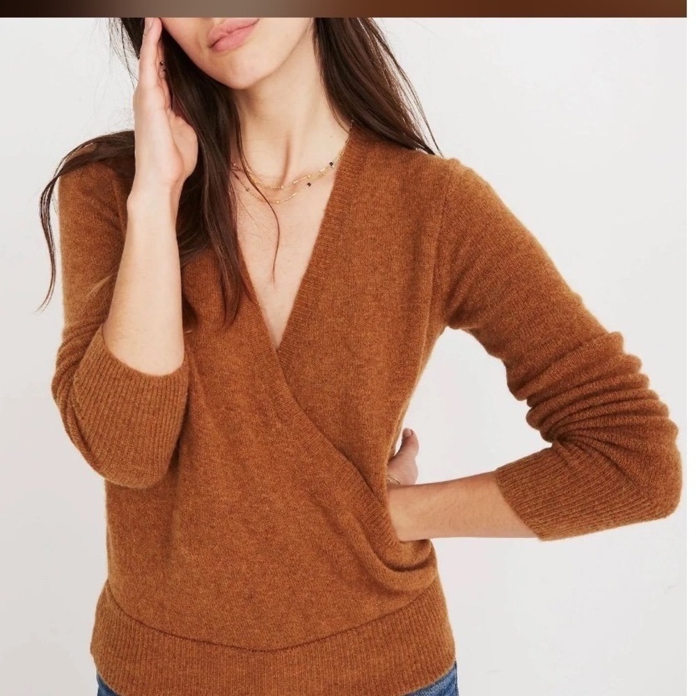 Madewell Sweater Womens Small Brown Faux Wrap‎ V Neck Long Sleeve Wool Alpaca
